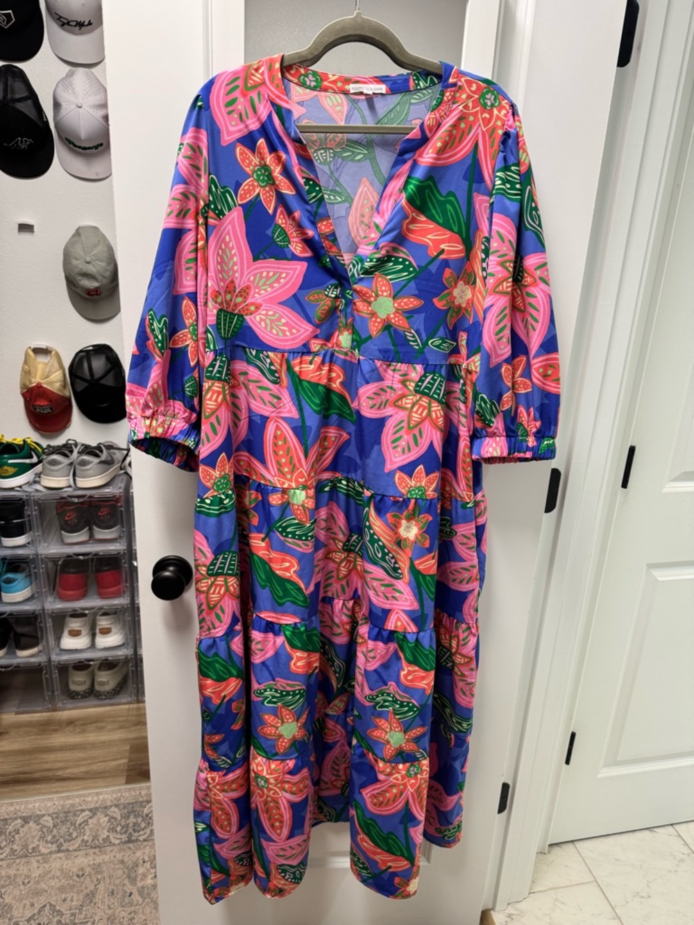 Mary Square Cameron Dress Island Dreams Vibrant Floral Dress - Pink & Blue